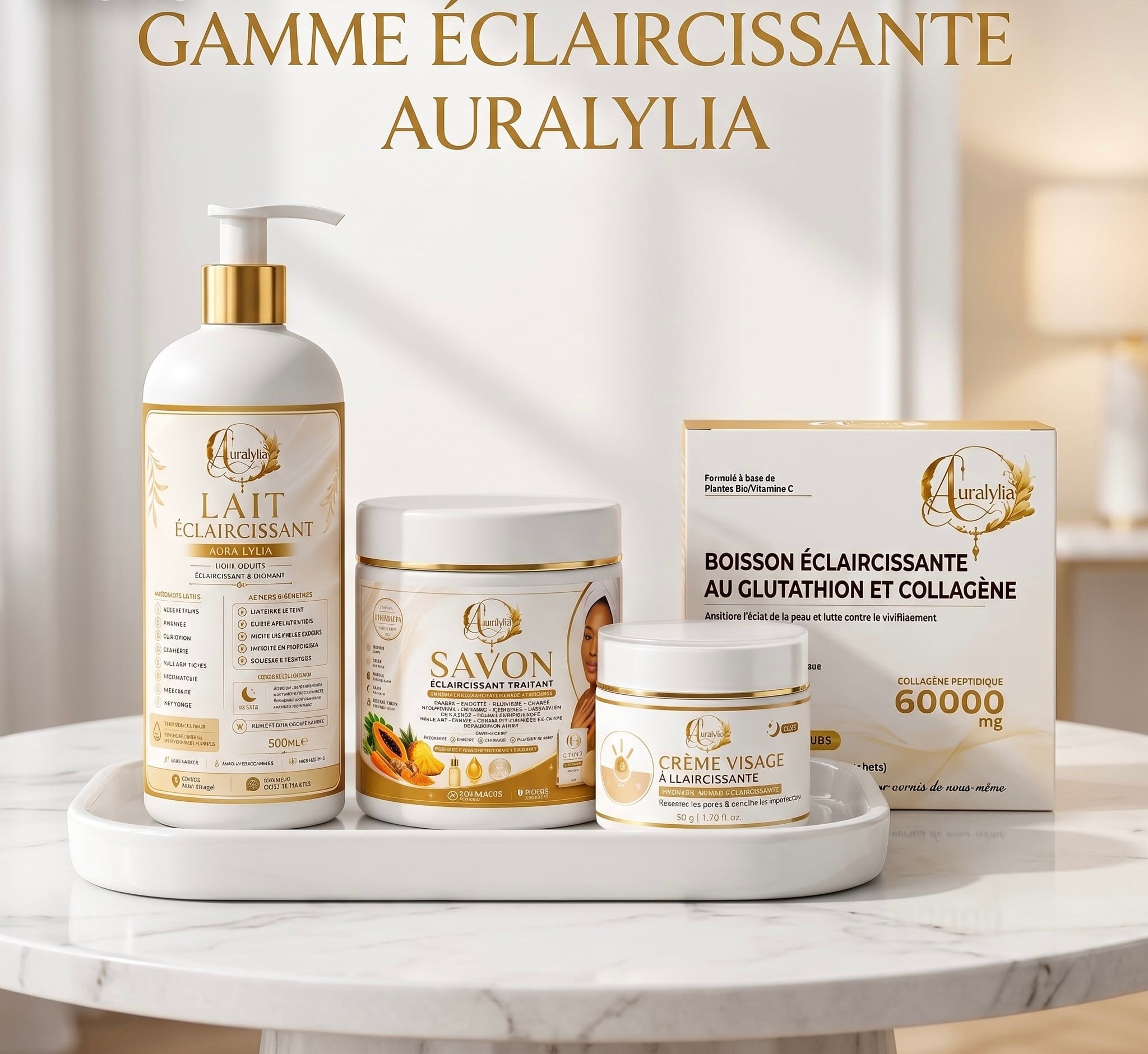 Gamme Éclaircissante avec Boisson Beauté Aura Lylia au Glutathion & Collagène