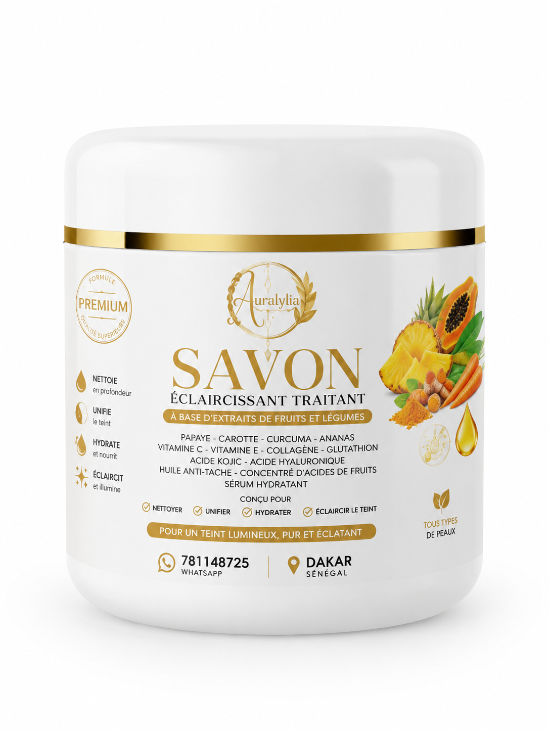 Savon Éclaircissant Traitant Aura Lylia-Anti taches 500g